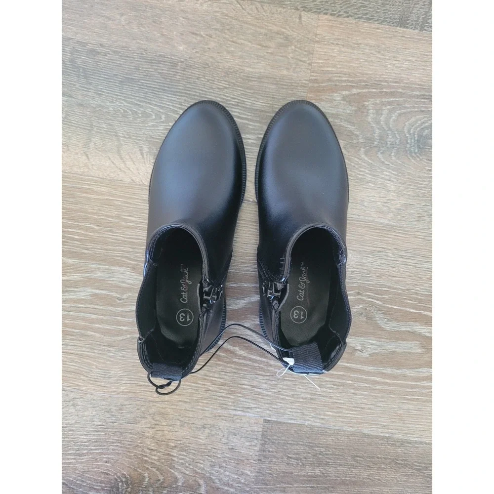 Cat & Jack Kids Black Faux Leather Chelsea Ankle Boots Side Zipper 13 NEW #5